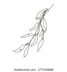 Decorative hand drawn  tree branch with leaves, design element. Can be used for cards, invitations, banners, posters, print design.Continuous line art style