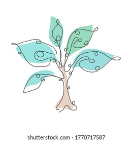 Decorative hand drawn tree, design element. Can be used for cards, invitations, banners, posters, print design. Continuous line art style