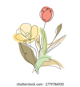 Flores de tulipán dibujadas a mano, elementos de diseño. Se puede usar para tarjetas, invitaciones, banners, afiches, diseño de impresión. Estilo de arte de línea continuo