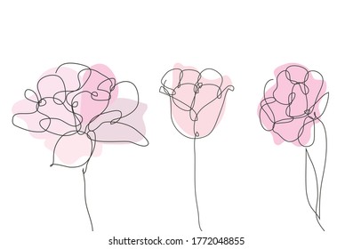 Decorative hand drawn tulips set, design elements. Can be used for cards, invitations, banners, posters, print design. Continuous line art style