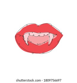 Decorative hand drawn vampire lips, design element. Can be used for cards, invitations, banners, posters, print design. Continuous line art style. Vampire theme