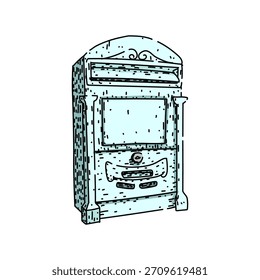 Decorative hand drawn vintage postbox illustration featuring a classic design, representing communication, mail delivery, and postal service in a nostalgic and stylized way