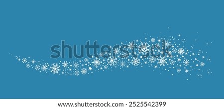 decorative hand drawn winter background with snowflakes wave, snow, stars, design elements on blue