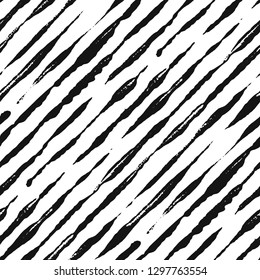 Decorative hand drawn zebra style seamless pattern. Endless ornament with black ink striped lines on white backdrop. Handpainted stylish background for fabric, wrapping, packaging paper, wallpaper