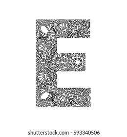 decorative hand made font. ornamental font. decorative lettering. letter E