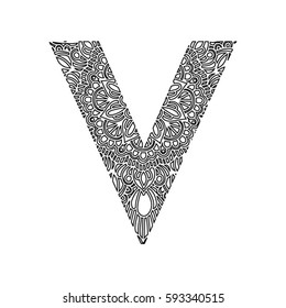 decorative hand made font. ornamental font. decorative lettering. letter V