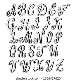 Decorative hand written alphabet. Vector illustrations