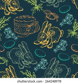 Decorative hand-drawing Easter pattern. Seamless pattern for fabric, paper and other printing and web projects.. 