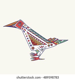Decorative hand-drawn bird in ethnic style.
