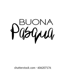 Decorative handdrawn lettering. Modern ink calligraphy. Happy Easter in italian. Handwritten black phrase isolated on white background. Vector element for greeting card and decor