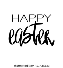Decorative handdrawn lettering. Modern ink calligraphy. Happy Easter handwritten black phrase isolated on white background. Vector element for greeting card and decor