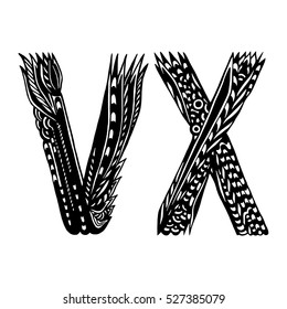 Decorative Hand-Drawn Letters - Ethnic Alphabet - V And X
