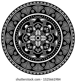 Decorative hand-drawn round pattern in the form of a mandala for laser cutting. Vector isolated on white.