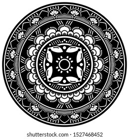 Decorative hand-drawn round pattern in the form of a mandala for laser cutting. Vector isolated on white.