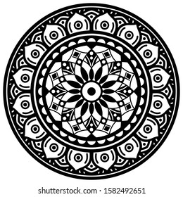 Decorative hand-drawn round pattern in the form of a mandala for laser cutting. Vector isolated on white.