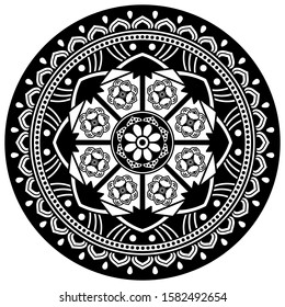 Decorative hand-drawn round pattern in the form of a mandala for laser cutting. Vector isolated on white.