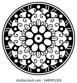 Decorative hand-drawn round pattern in the form of a mandala, vector isolated on white