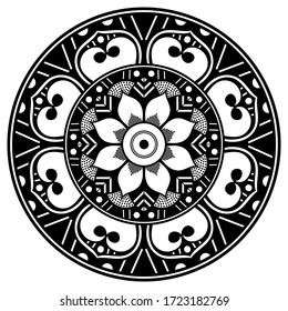 Decorative hand-drawn round pattern in the form of a mandala, vector isolated on white