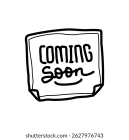Texto decorativo desenhado à mão exibindo 'Coming Soon' com uma aparência lúdica e artística, perfeito para anúncios e projetos teaser.