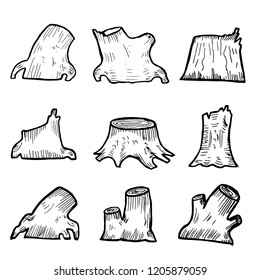 Decorative hand-drawn vector stumps.  