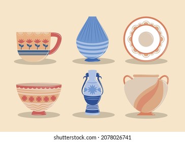 decorative handmade pottery icon set
