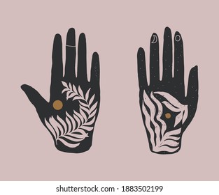 Decorative hands in boho style. Vector illustration.