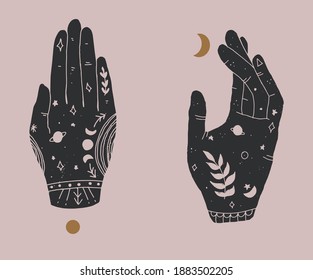 Decorative hands in boho style. Vector illustration.