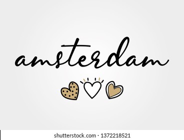 Decorative Handwritten Amsterdam Text with Cute Hearts