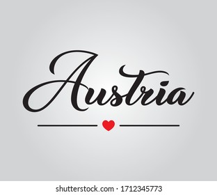 Texto decorativo escrito a mano en Austria con vector de corazón mate