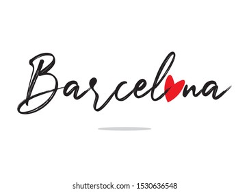 Decorative Handwritten Barcelona City Name with Cute Red Heart Design