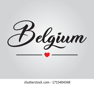 Decorative Handwritten Belgium Text with Cute Red Heart Vector