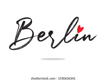 Decorative Handwritten Berlin City Name with Cute Red Heart Design