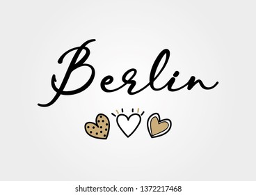 Decorative Handwritten Berlin Text with Cute Hearts