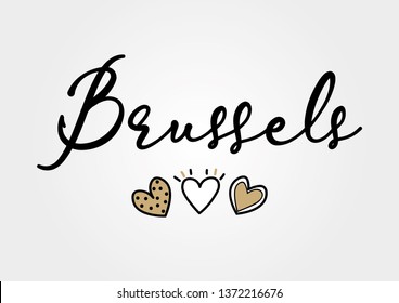 Decorative Handwritten Brussels Text with Cute Hearts