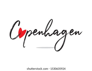 Decorative Handwritten Copenhagen City Name with Cute Red Heart Design