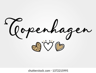 Decorative Handwritten Copenhagen Text with Cute Hearts