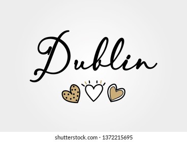 Decorative Handwritten Dublin Text with Cute Hearts