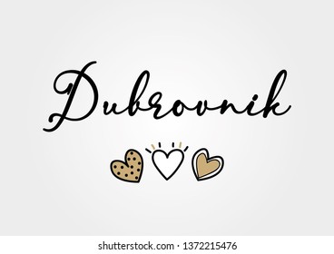 Decorative Handwritten Dubrovnik Text with Cute Hearts