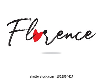 Decorative Handwritten Florence City Text with Cute Red Heart Design