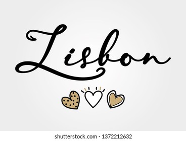 Decorative Handwritten Lisbon Text with Cute Hearts