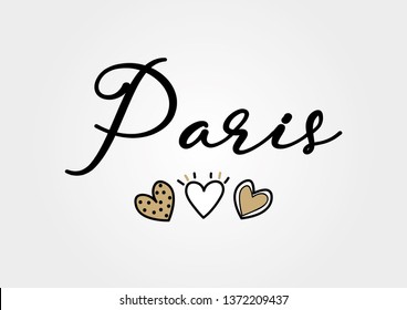 Texto de París escrito a mano y decorativo con corazones cortos