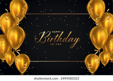 decorative happy birthday greeting poster with realistic golden balloon vector