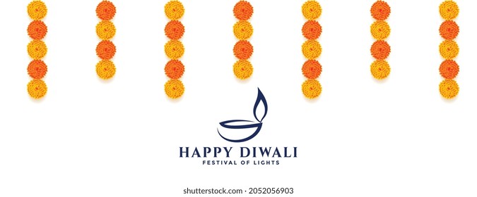 decorative happy diwali banner with flowers