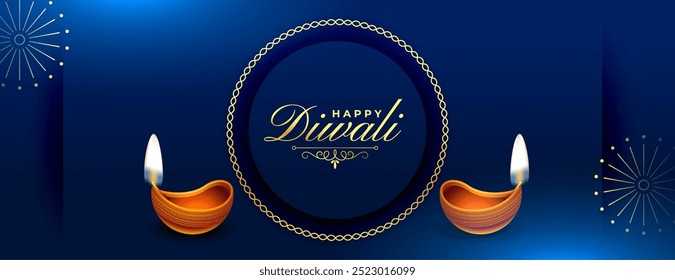 decorative happy diwali greeting wallpaper with oil lamp vector