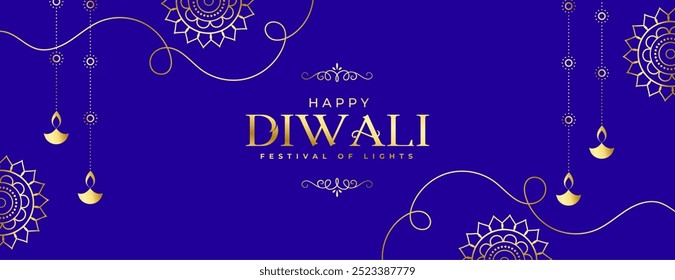 decorative happy diwali wishes 2024 golden purple banner vector