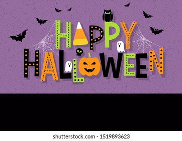 Decorative Happy Halloween typography with halloween design elements. For banners, cards, posters and invitations.