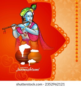 Decorative Happy janmashtami festival religious card design vector