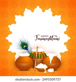 Decorative Happy Janmashtami traditional Indian festival card design vector