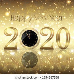 Decorative Happy New Year background with clock face