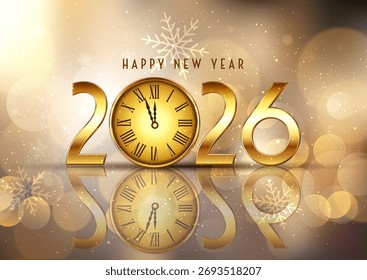 Fondo decorativo feliz del año Nuevo con un diseño del reloj y luces del bokeh 